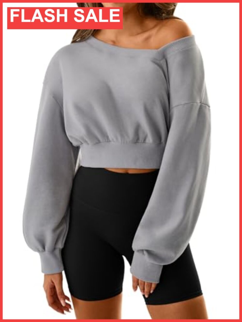 Cropped Off Shoulder Sweatshirt Pullover Long Sleeve Crop Top